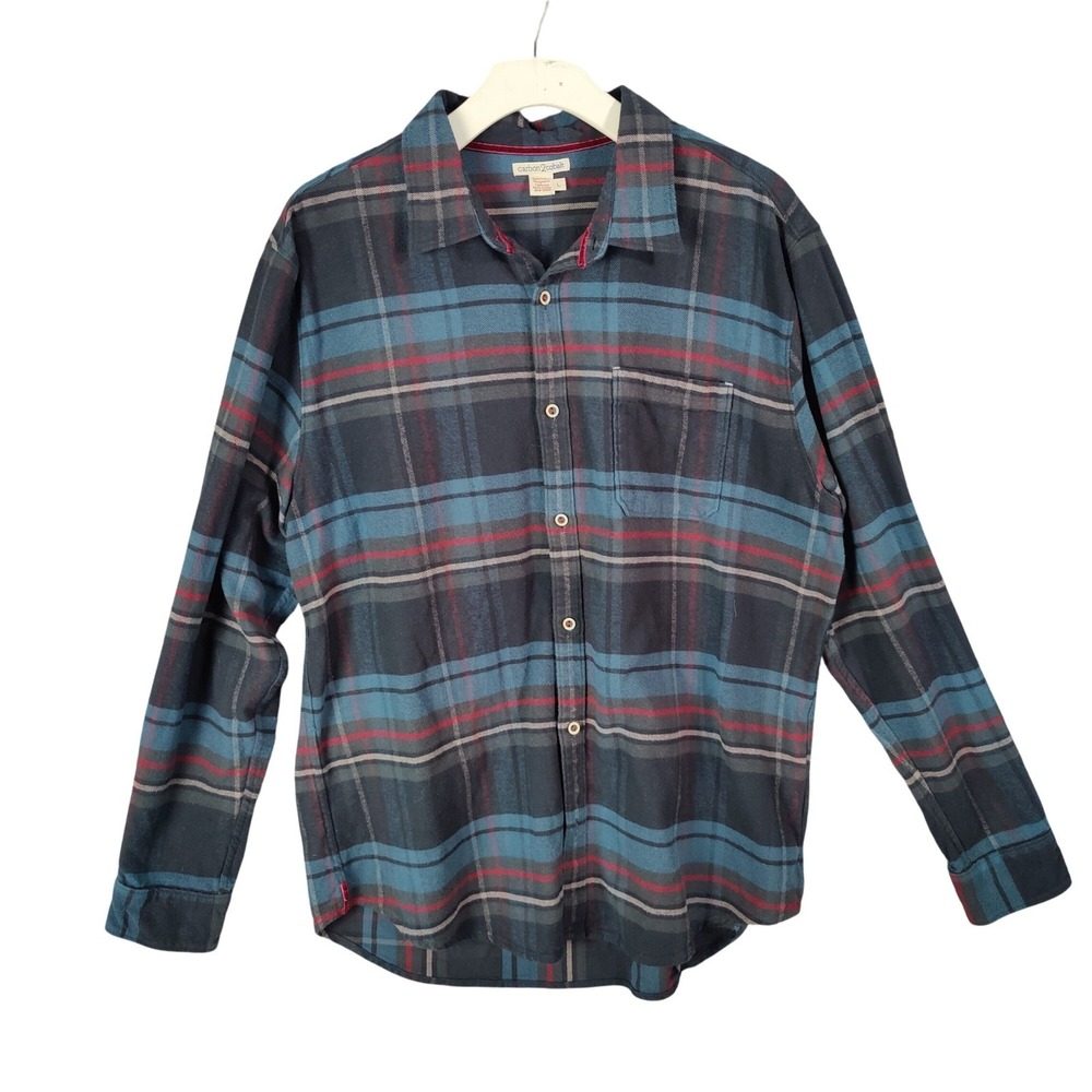Carbon2Cobalt Men Cabin Rugged Gorp Flannel Plaid Button Front Shirt L Blue Grey